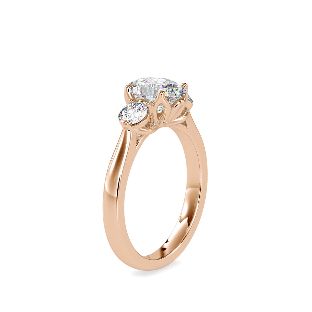 SKU: 0189 (18K) Flower setting Three-Stone Engagment Ring in Rose Gold.