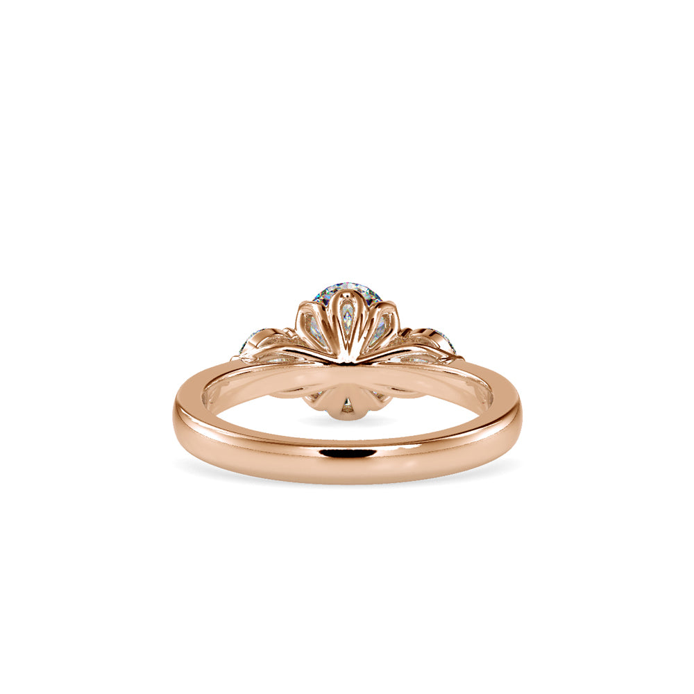 SKU: 0189 (14K) Flower setting Three-Stone Engagment Ring in Rose Gold.