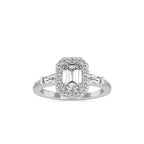 SKU: 0190 (18K) Emerald-Cut Halo Three-Stone Engagment Ring in Rose Gold.