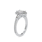 SKU: 0190 (22K) Emerald-Cut Halo Three-Stone Engagment Ring in Rose Gold.
