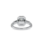SKU: 0190 (14K) Emerald-Cut Halo Three-Stone Engagment Ring in Rose Gold.