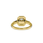 SKU: 0190 (14K) Emerald-Cut Halo Three-Stone Engagment Ring in Rose Gold.