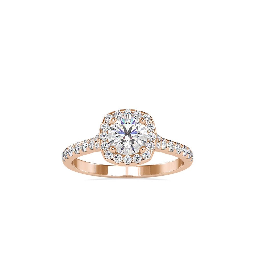 SKU: 0191 (10K) Round-cut Sparkle Halo Engagment Ring in Rose Gold.