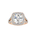 SKU: 0192 (14K) Cushion-cut Split Shank Halo Engagment Ring in Rose Gold.
