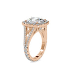 SKU: 0192 (18K) Cushion-cut Split Shank Halo Engagment Ring in Rose Gold.