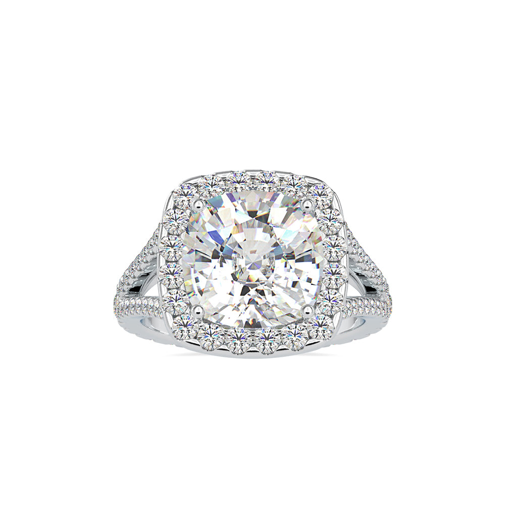 SKU: 0192 (18K) Cushion-cut Split Shank Halo Engagment Ring in Rose Gold.