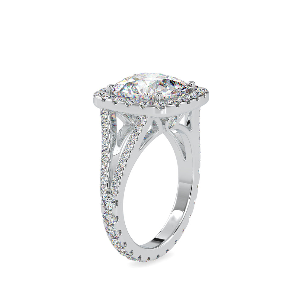 SKU: 0192 (14K) Cushion-cut Split Shank Halo Engagment Ring in Rose Gold.