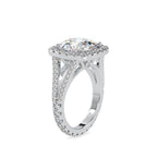 SKU: 0192 (14K) Cushion-cut Split Shank Halo Engagment Ring in Rose Gold.