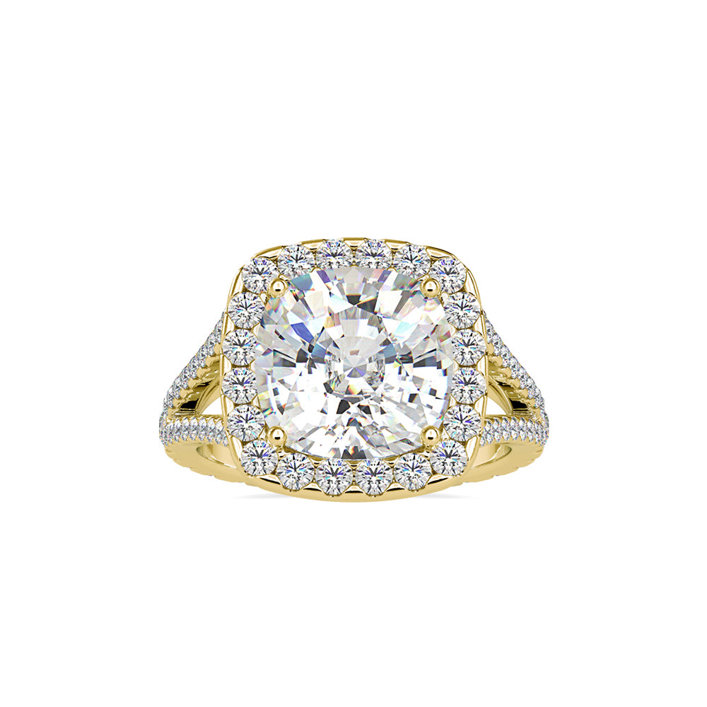 SKU: 0192 (10K) Cushion-cut Split Shank Halo Engagment Ring in Rose Gold.