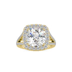 SKU: 0192 (14K) Cushion-cut Split Shank Halo Engagment Ring in Rose Gold.