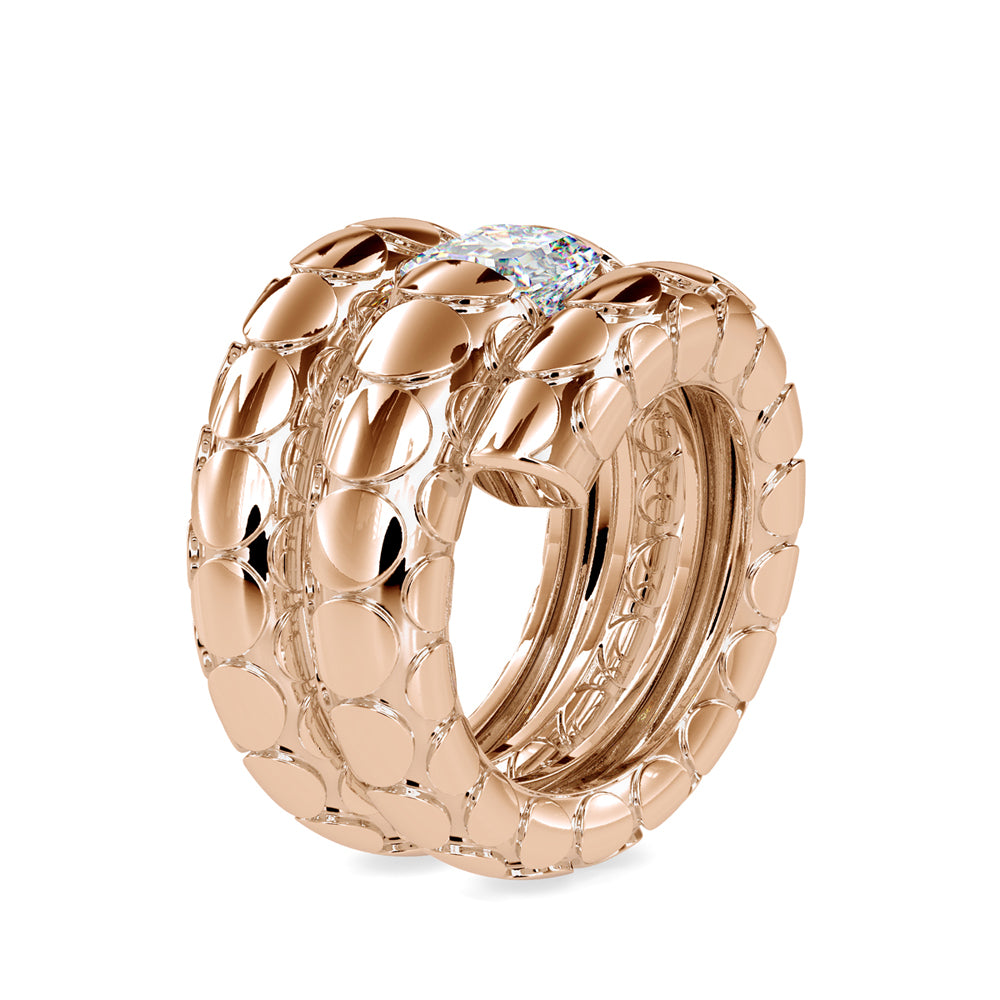 SKU: 0196 (18K) Snake-Style Emerald-Cut Diamond Ring in Rose Gold.