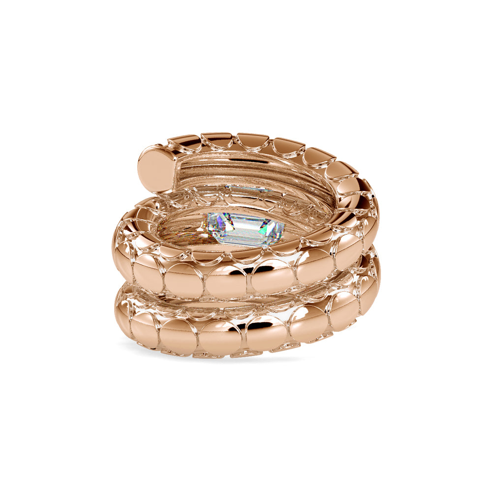 SKU: 0196 (14K) Snake-Style Emerald-Cut Diamond Ring in Rose Gold.