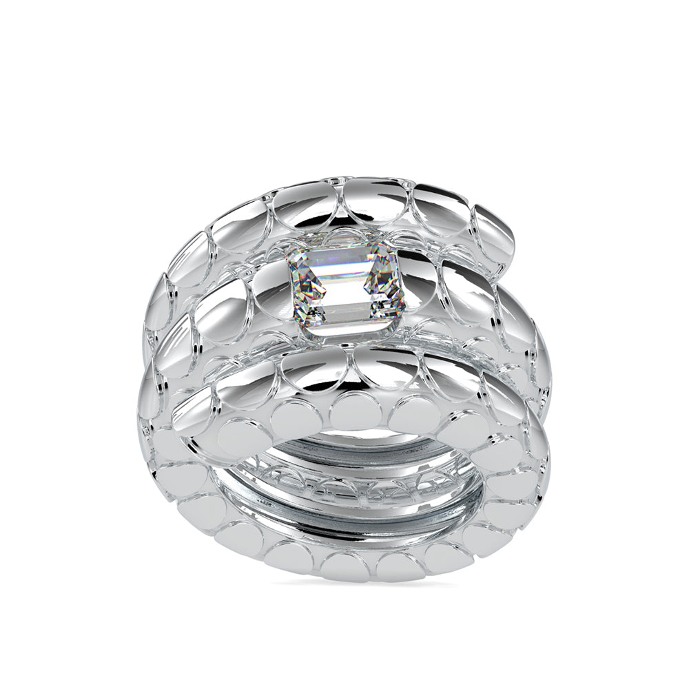 SKU: 0196 (10K) Snake-Style Emerald-Cut Diamond Ring in Rose Gold.