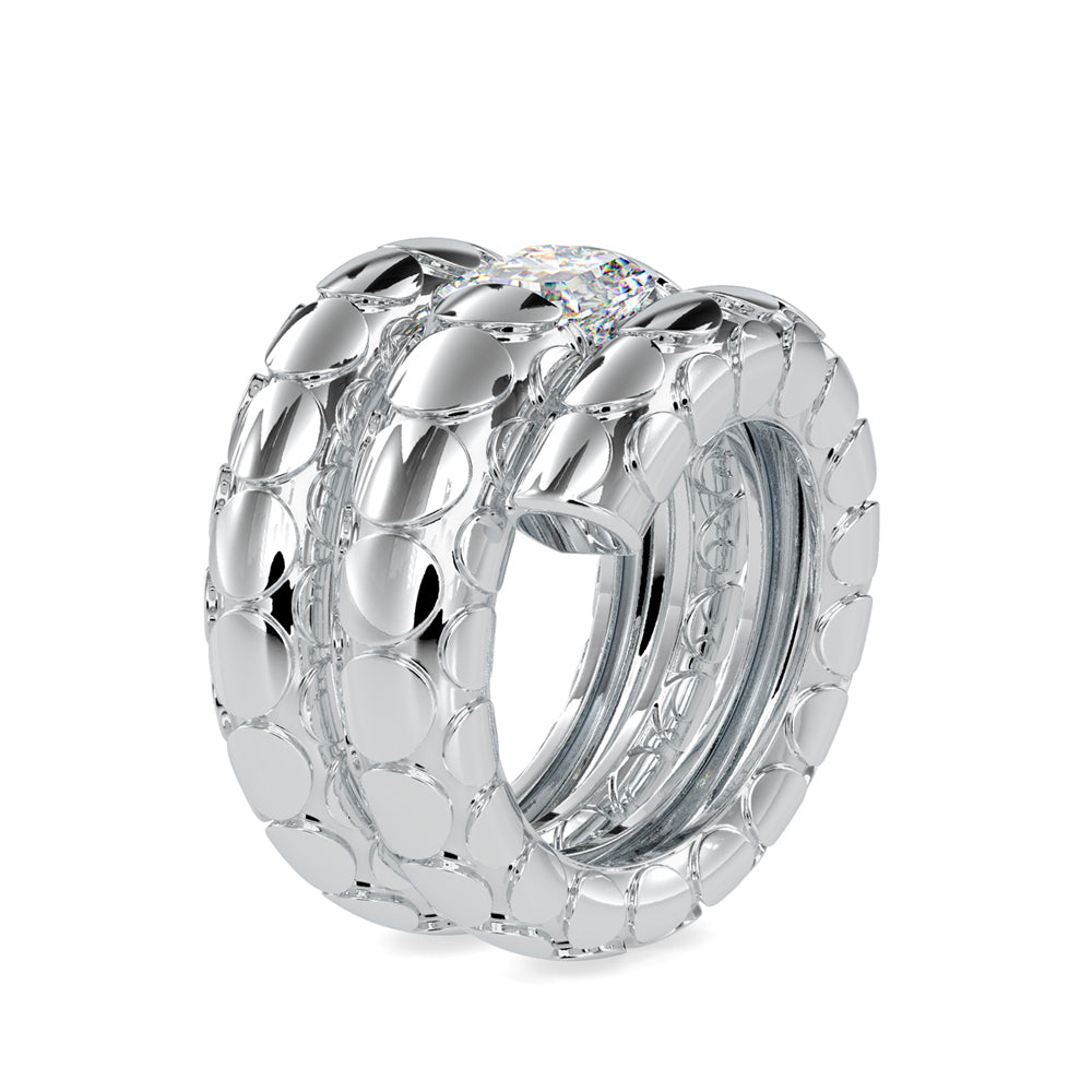 SKU: 0196 (10K) Snake-Style Emerald-Cut Diamond Ring in Rose Gold.