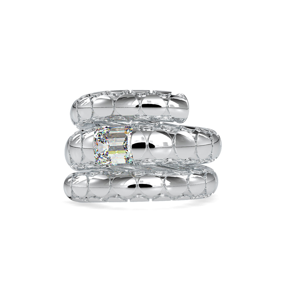 SKU: 0196 (14K) Snake-Style Emerald-Cut Diamond Ring in Rose Gold.