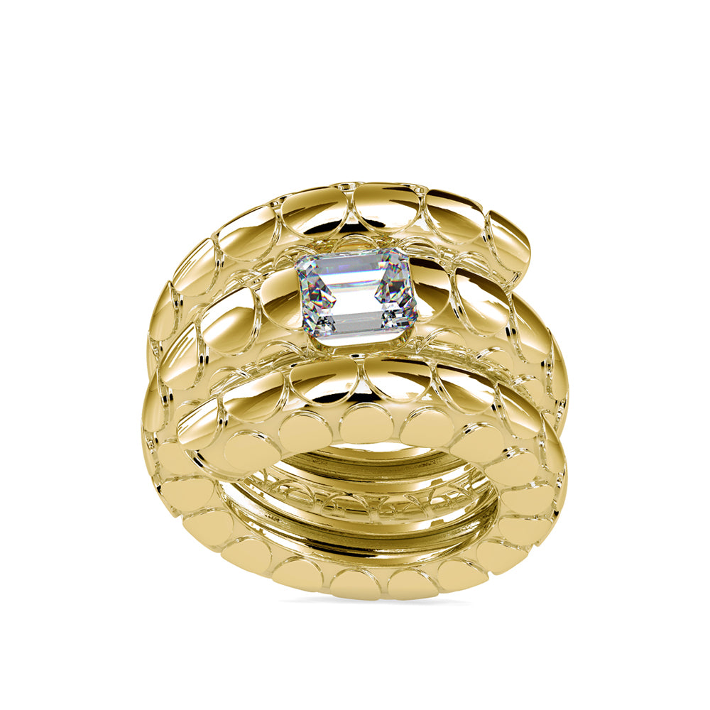 SKU: 0196 (10K) Snake-Style Emerald-Cut Diamond Ring in Rose Gold.