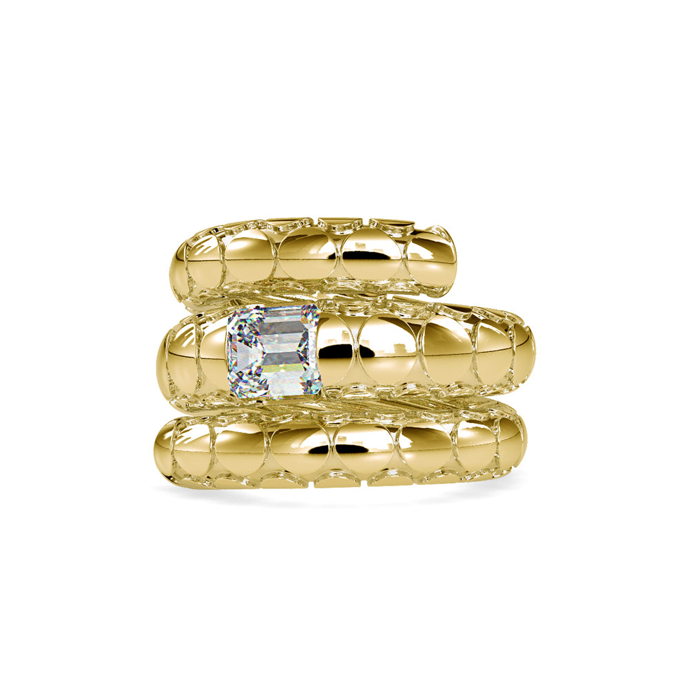 SKU: 0196 (14K) Snake-Style Emerald-Cut Diamond Ring in Rose Gold.