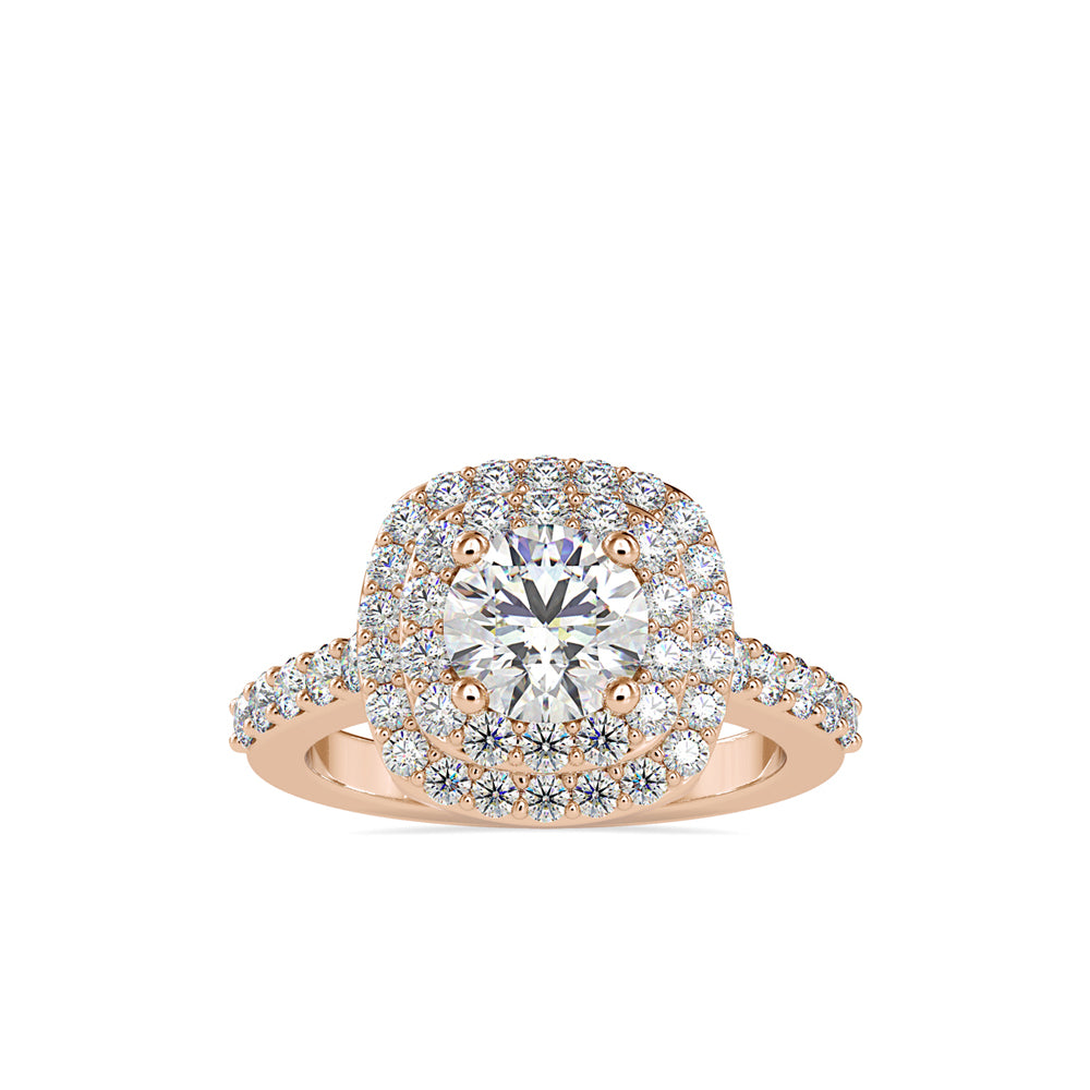 SKU: 0197 (10K) Round-cut Double Halo Engagment Ring in Rose Gold.