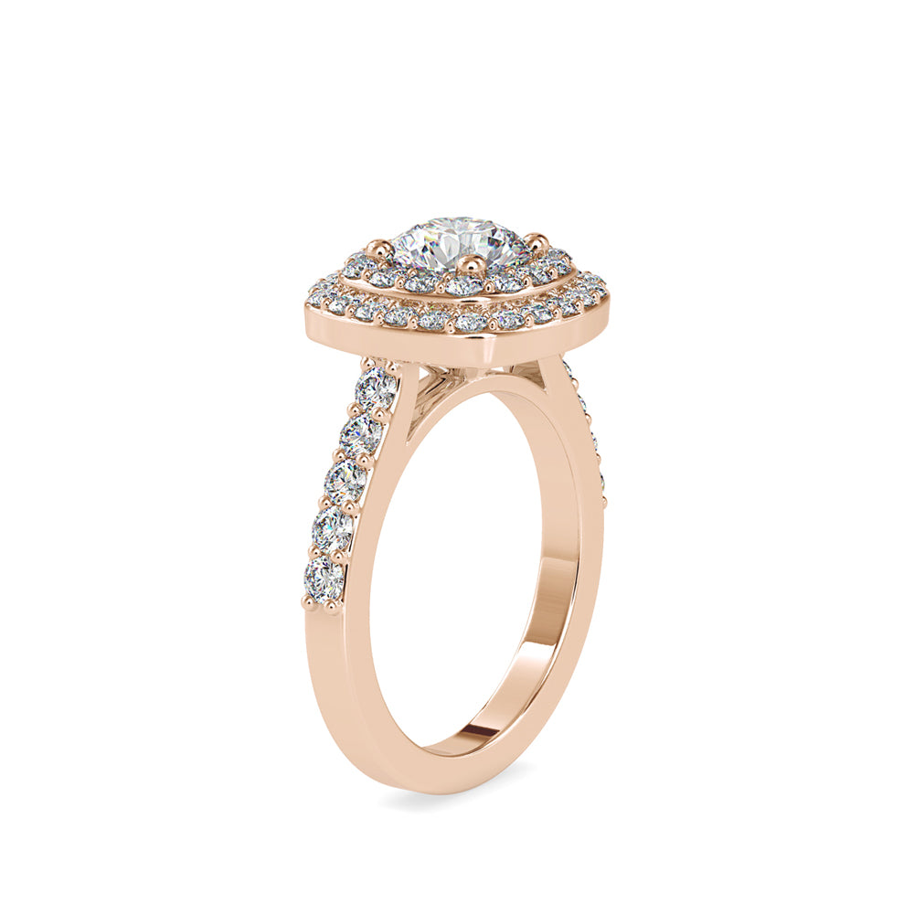 SKU: 0197 (22K) Round-cut Double Halo Engagment Ring in Rose Gold.