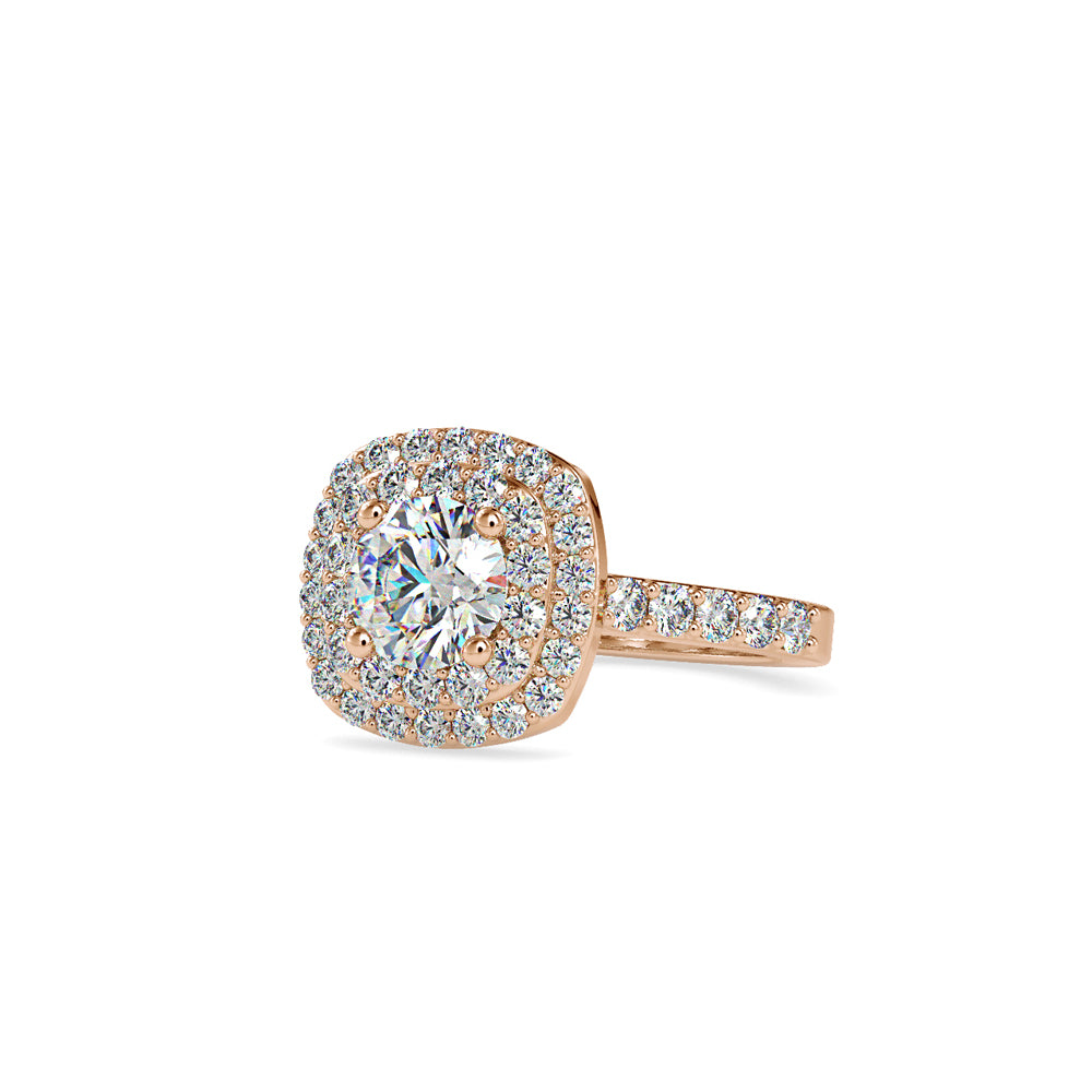 SKU: 0197 (14K) Round-cut Double Halo Engagment Ring in Rose Gold.