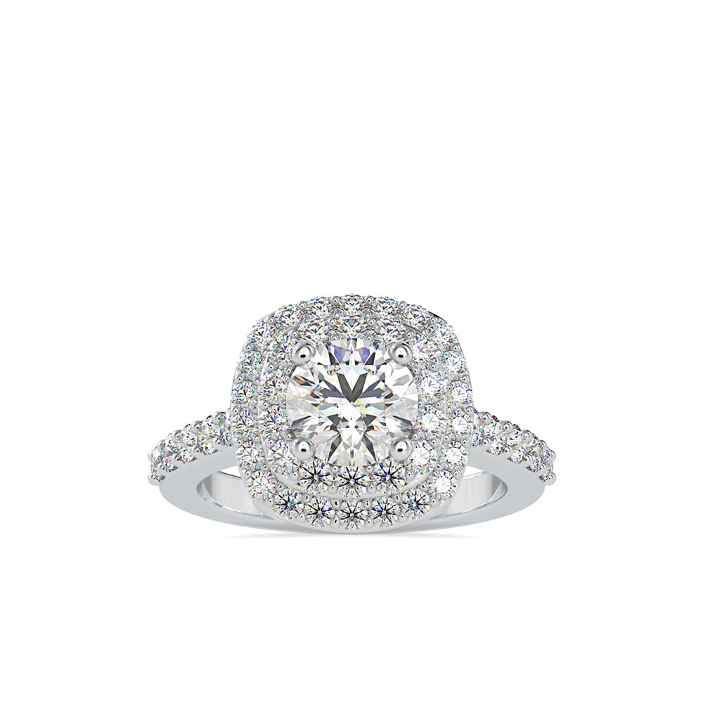 SKU: 0197 (10K) Round-cut Double Halo Engagment Ring in Rose Gold.