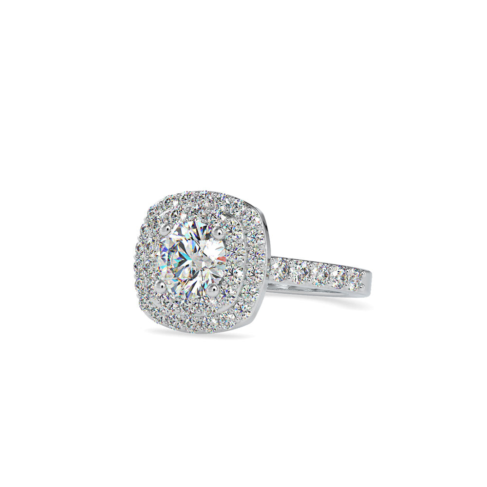 SKU: 0197 (18K) Round-cut Double Halo Engagment Ring in Rose Gold.