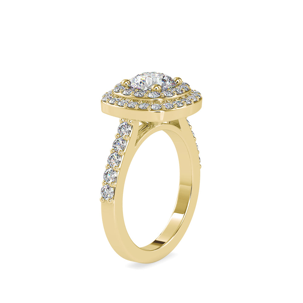 SKU: 0197 (18K) Round-cut Double Halo Engagment Ring in Rose Gold.