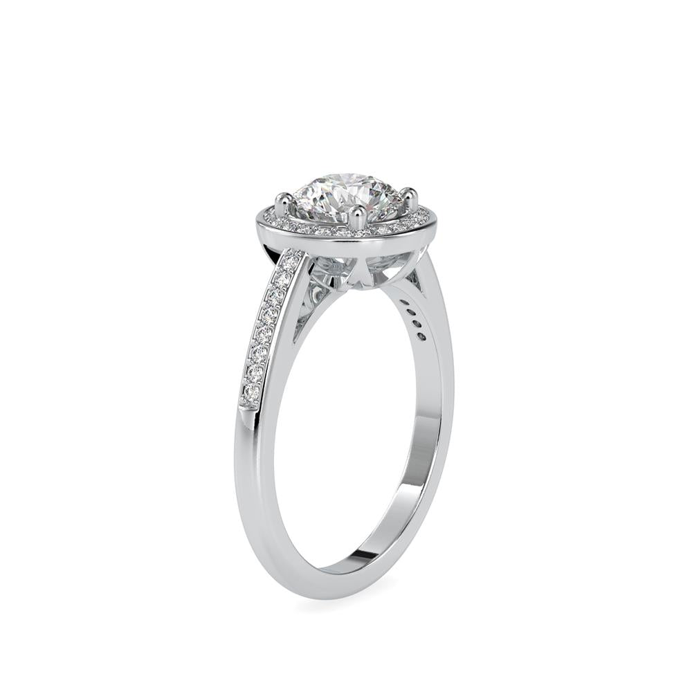 Round Halo Micropave Diamond Enagagement Ring