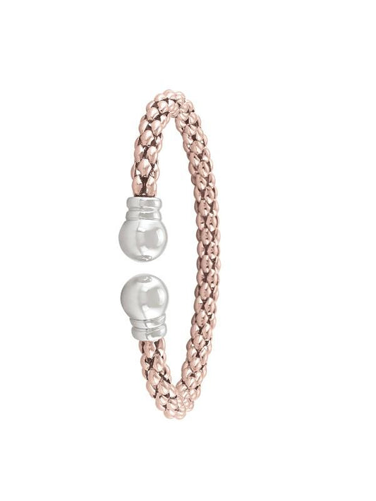 STERLING SILVER PINK GOLD AND RHODIUM PLATED FANCY BANGLE