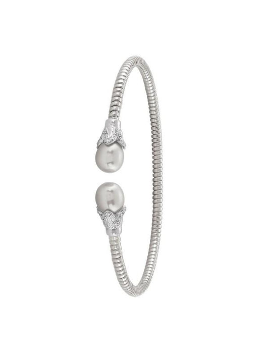 STERLING SILVER RHODIUM PLATED AND PEARL FANCY BANGLE