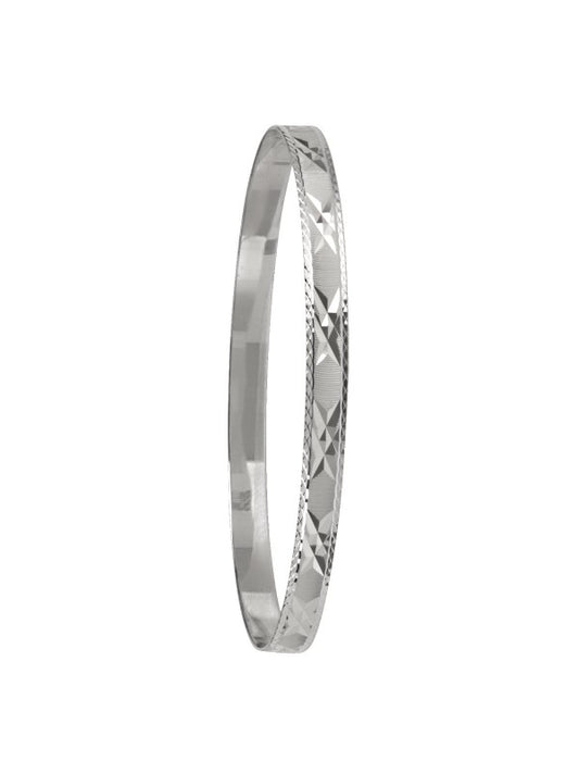 N5904W - 5MM WHITE GOLD DIAMOND CUT SLIP ON BANGLE